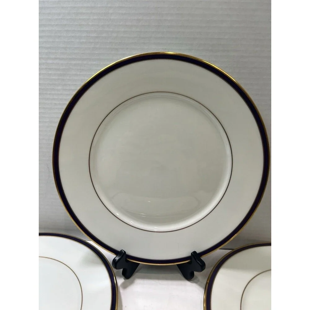 Lenox Oxford Annapolis Blue Bone China Gold Trim Dinner Plate Set Of 5